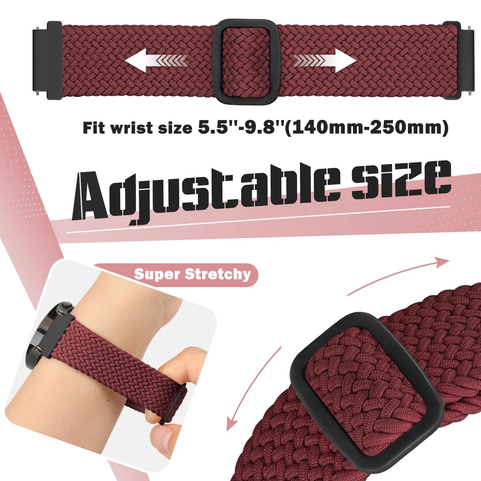 18mm Braided Watch Straps Compatible with Garmin Venu 3S/Venu 2S/Vivoactive 4S/Vicomove 3S/Fossil Women's Gen 6 42mm/5E 42mm/Gen 4 Venture HR/Charter HR/LG Watch Style Elastic Nylon Band Damen Herren