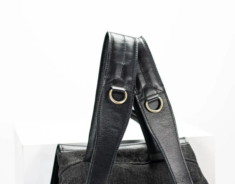 Artemis backpack - Black washed canvas and Black leather