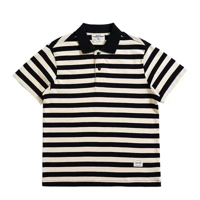 Ashore Shop Summer New American Retro  Short Sleeve Sailor Striped Polo Shirt Men's  100% Cotton Washed Heavyweight