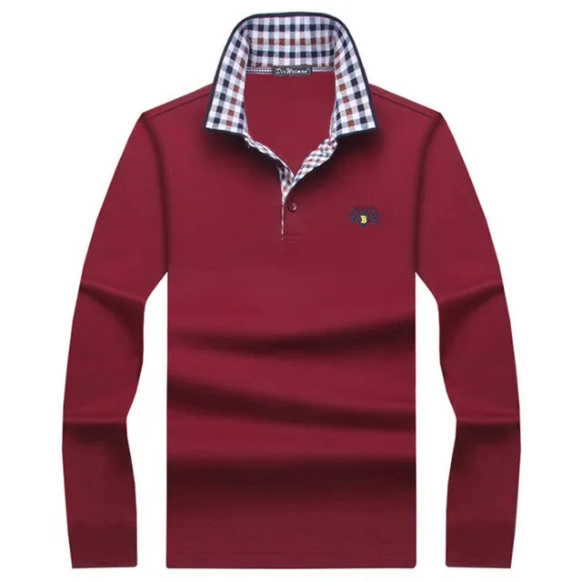 AshoreShop Mens Long Sleeve Polo with Contrast Button Collar Casual and Formal