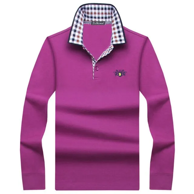 AshoreShop Mens Long Sleeve Polo with Contrast Button Collar Casual and Formal