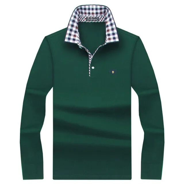 AshoreShop Mens Long Sleeve Polo with Contrast Button Collar Casual and Formal