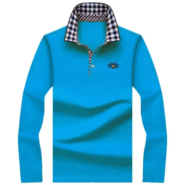 AshoreShop Mens Long Sleeve Polo with Contrast Button Collar Casual and Formal