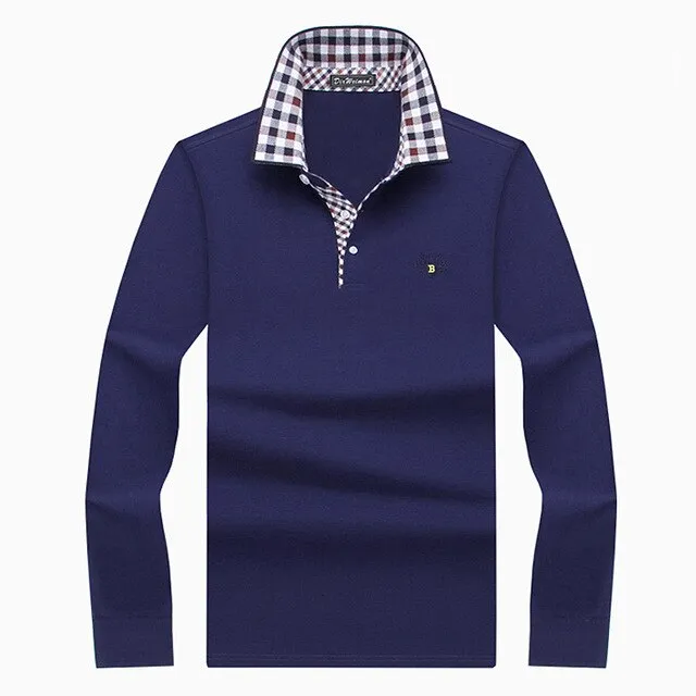 AshoreShop Mens Long Sleeve Polo with Contrast Button Collar Casual and Formal