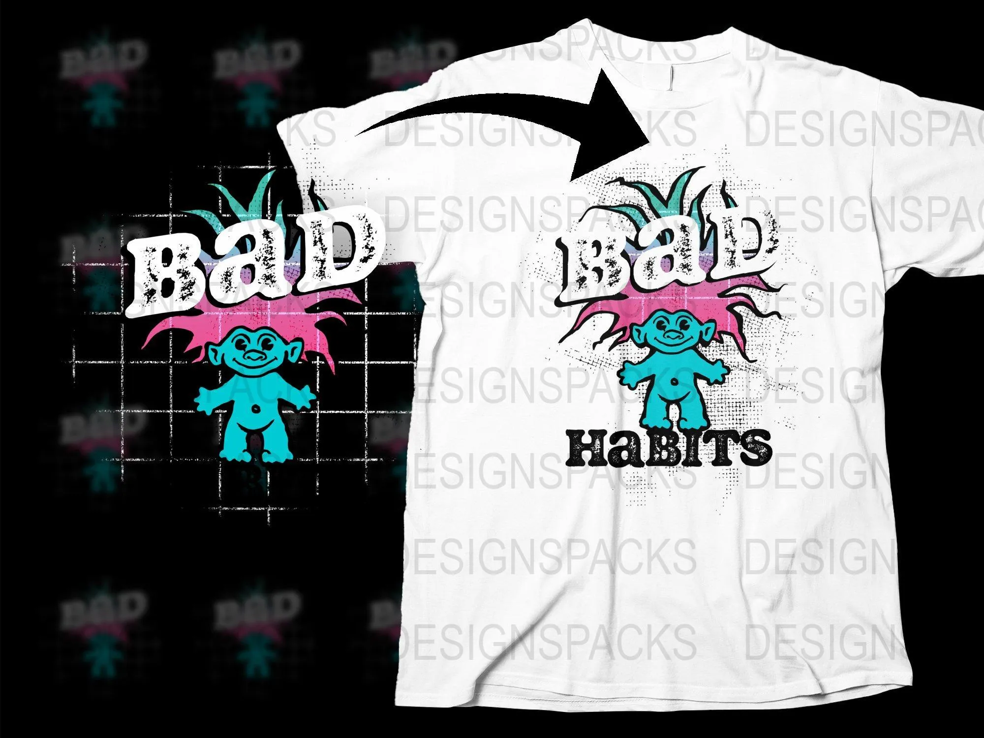 Bad Habits Troll Cartoon Graphic Print Png Digital Download