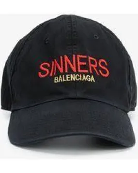 Balenciaga black 'Sinners' Embroidered Cotton Twill Baseball Cap