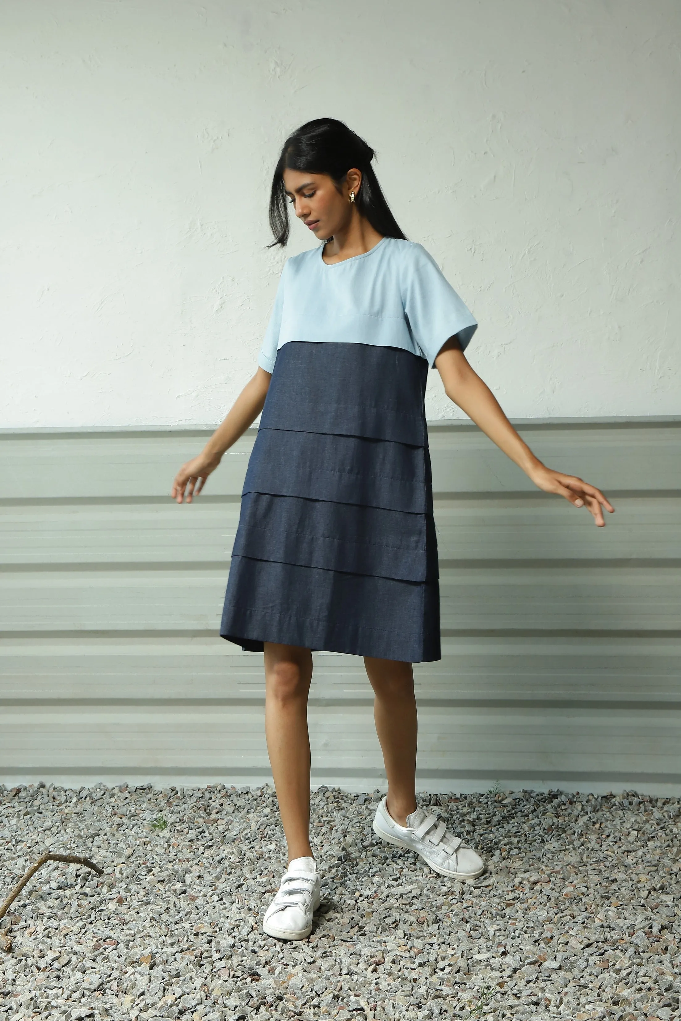 Blue Denim Layered Dress