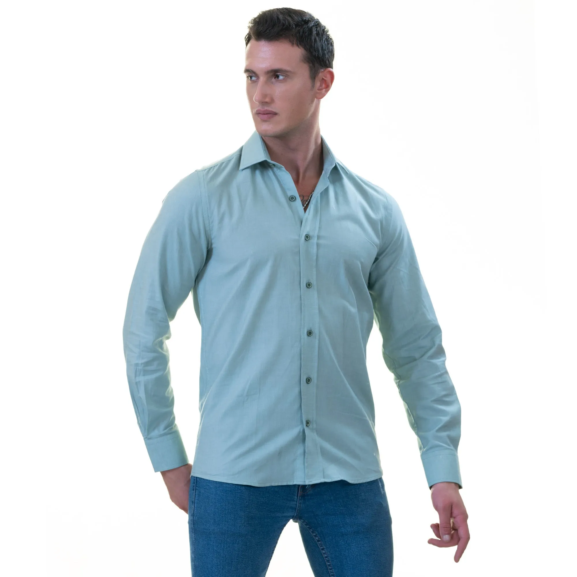 Blue Luxury Men's Tailor Fit Button Up European Made Linen Shirts