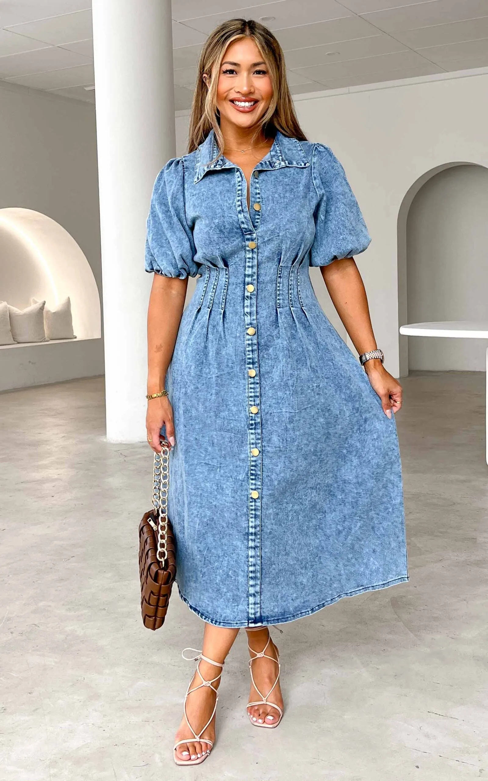 Brimble Denim Midi Dress - Blue