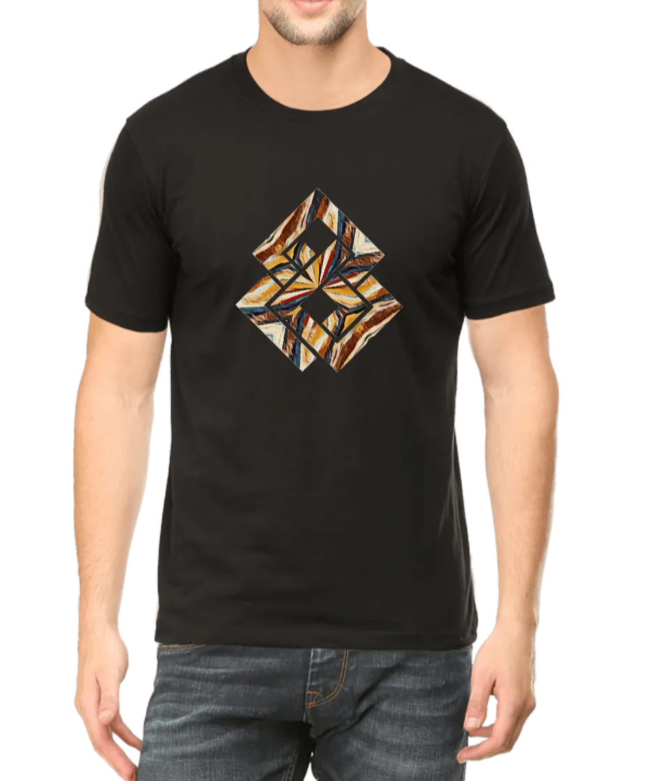 Brown & Yellow Geometric Design Men's T Shirt D02