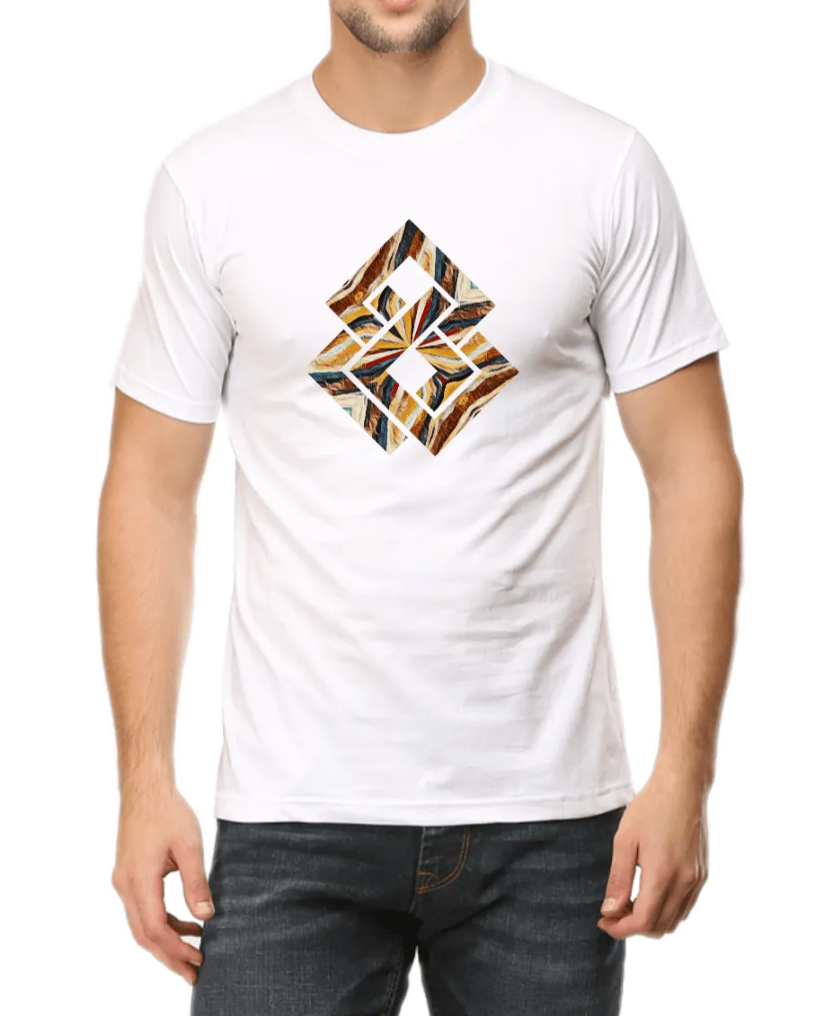 Brown & Yellow Geometric Design Men's T Shirt D02