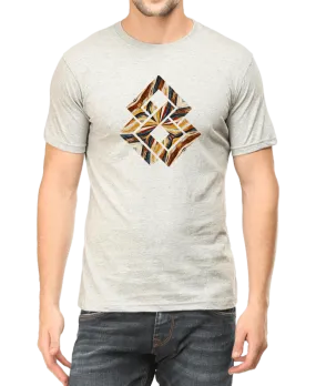 Brown & Yellow Geometric Design Men's T Shirt D02