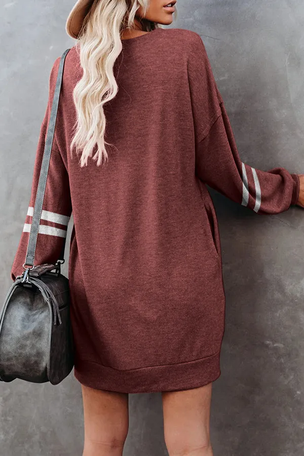 Casual Striped Pocket O Neck T-shirt Dress Dresses