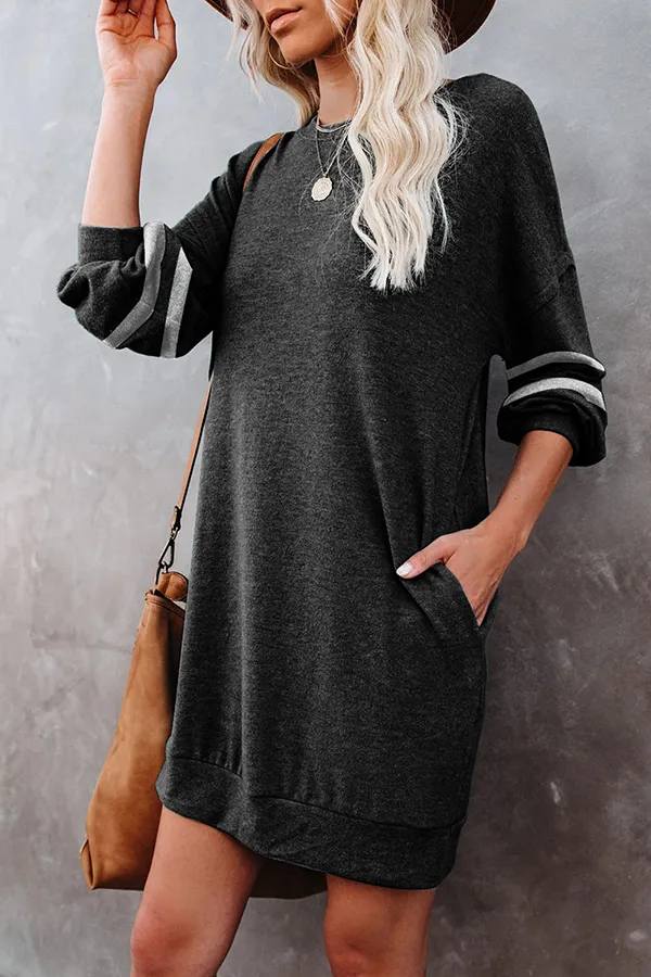 Casual Striped Pocket O Neck T-shirt Dress Dresses