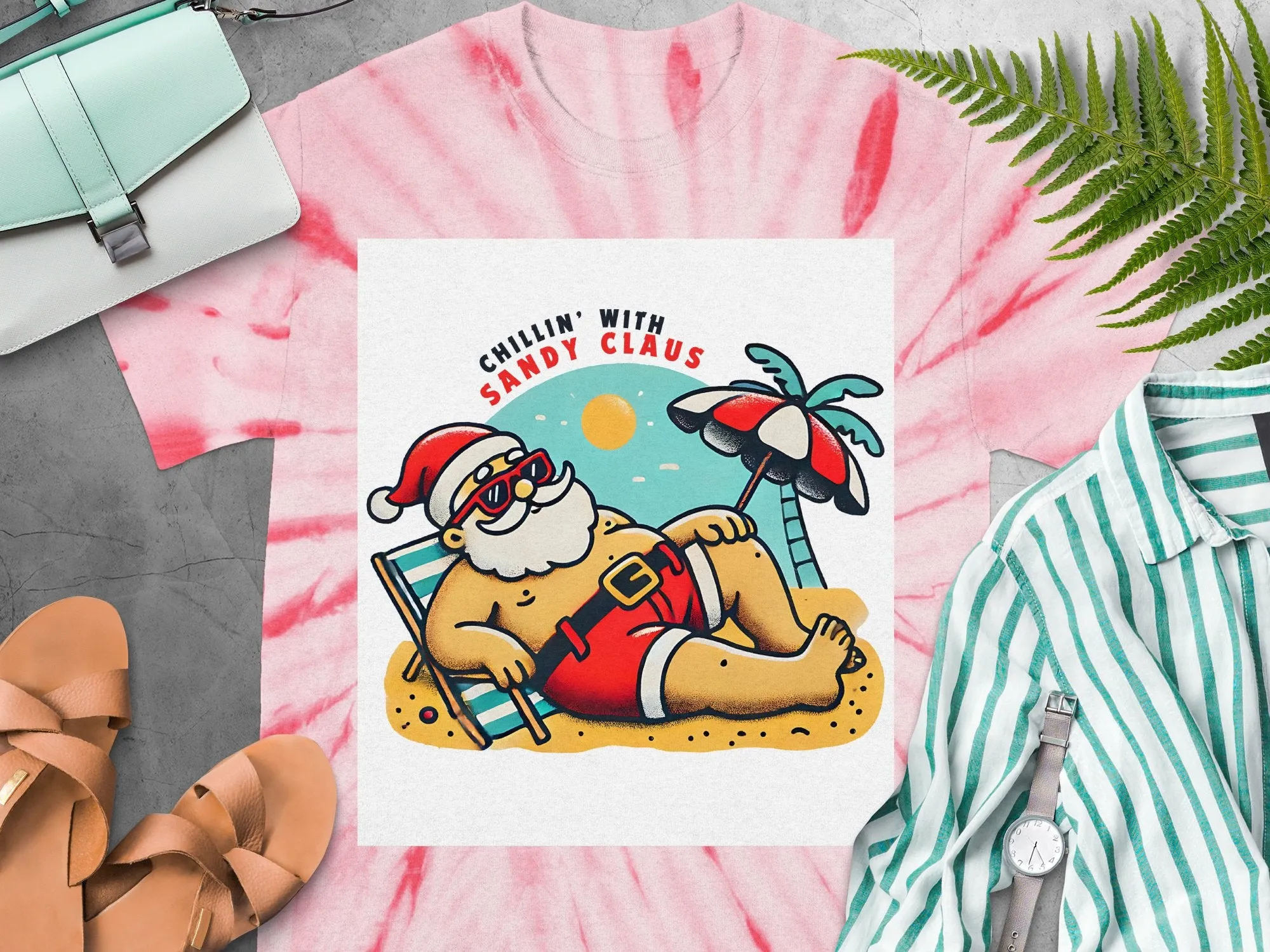 Chillin' With Sandy Claus Vintage Beach Santa T-Shirts