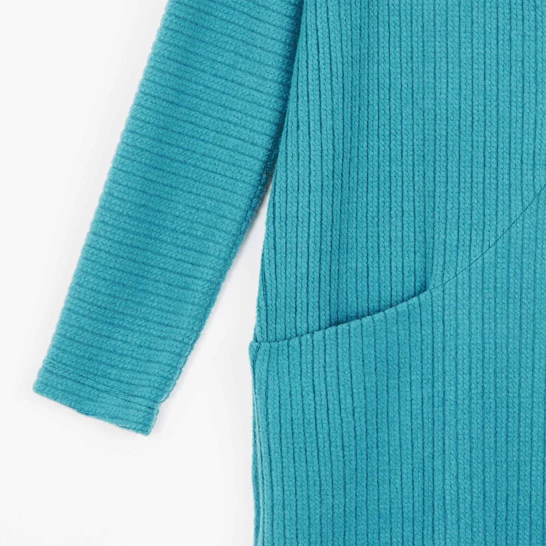 Clara Sunwoo - Ribbed Knit Funnel Neck Tunic Dress - Teal Blue