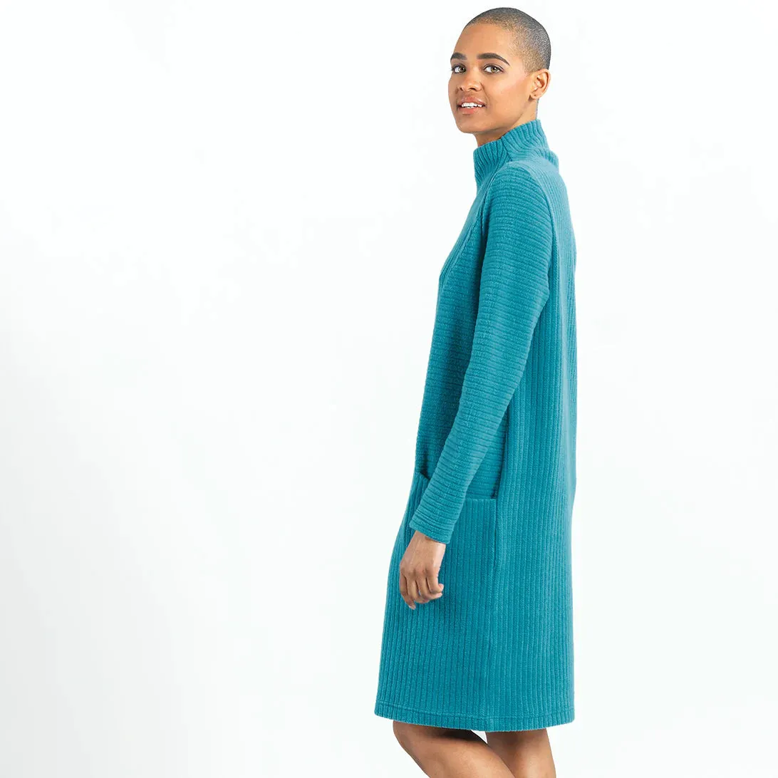 Clara Sunwoo - Ribbed Knit Funnel Neck Tunic Dress - Teal Blue