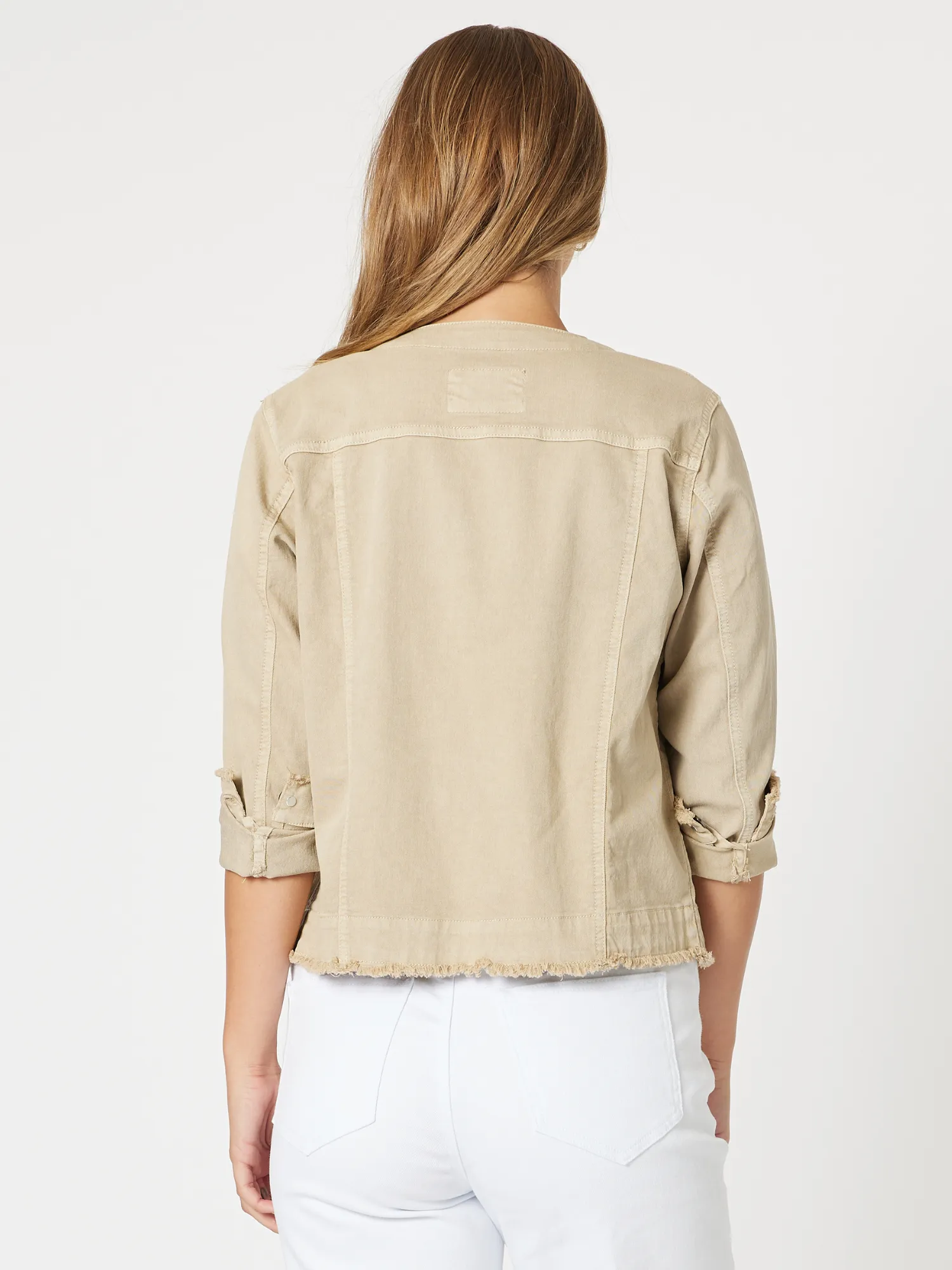 Collarless Denim Jacket - Natural