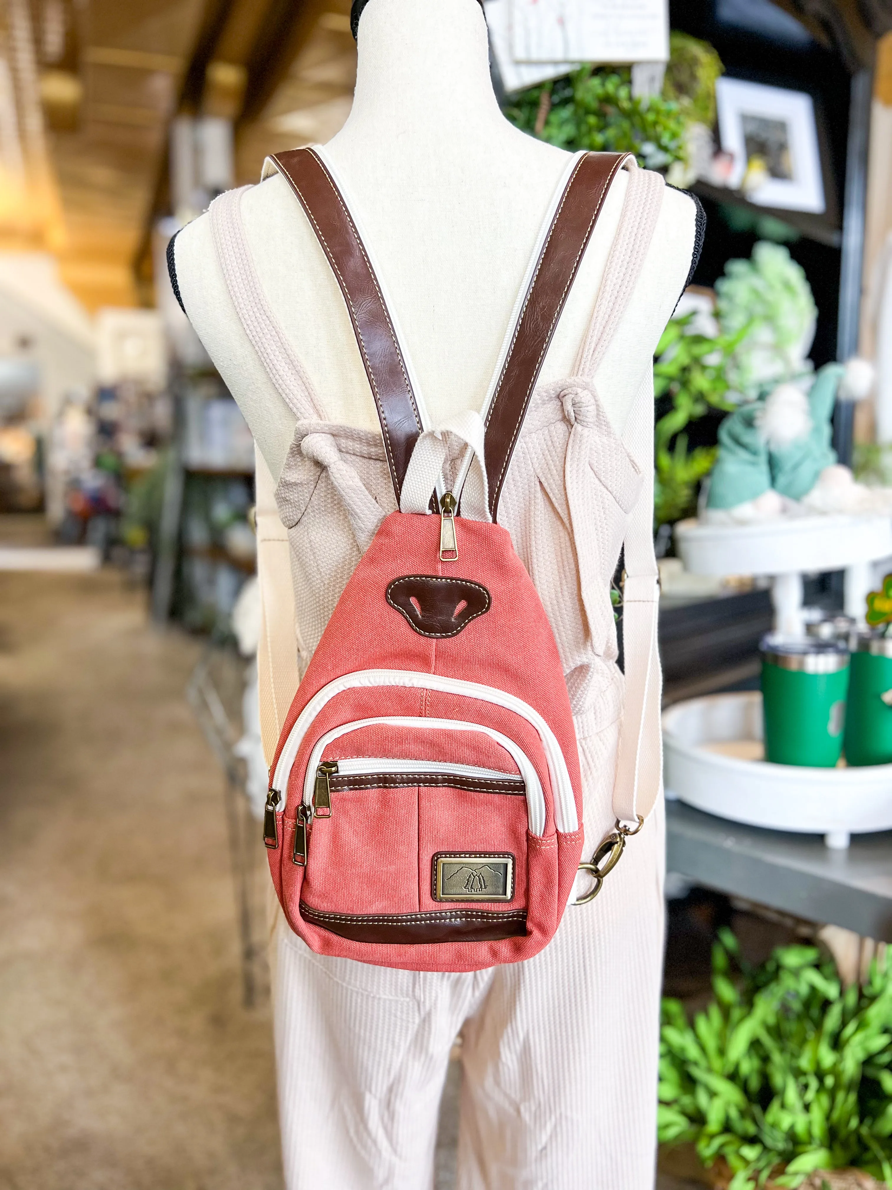 Coral Canvas Sling Backpack