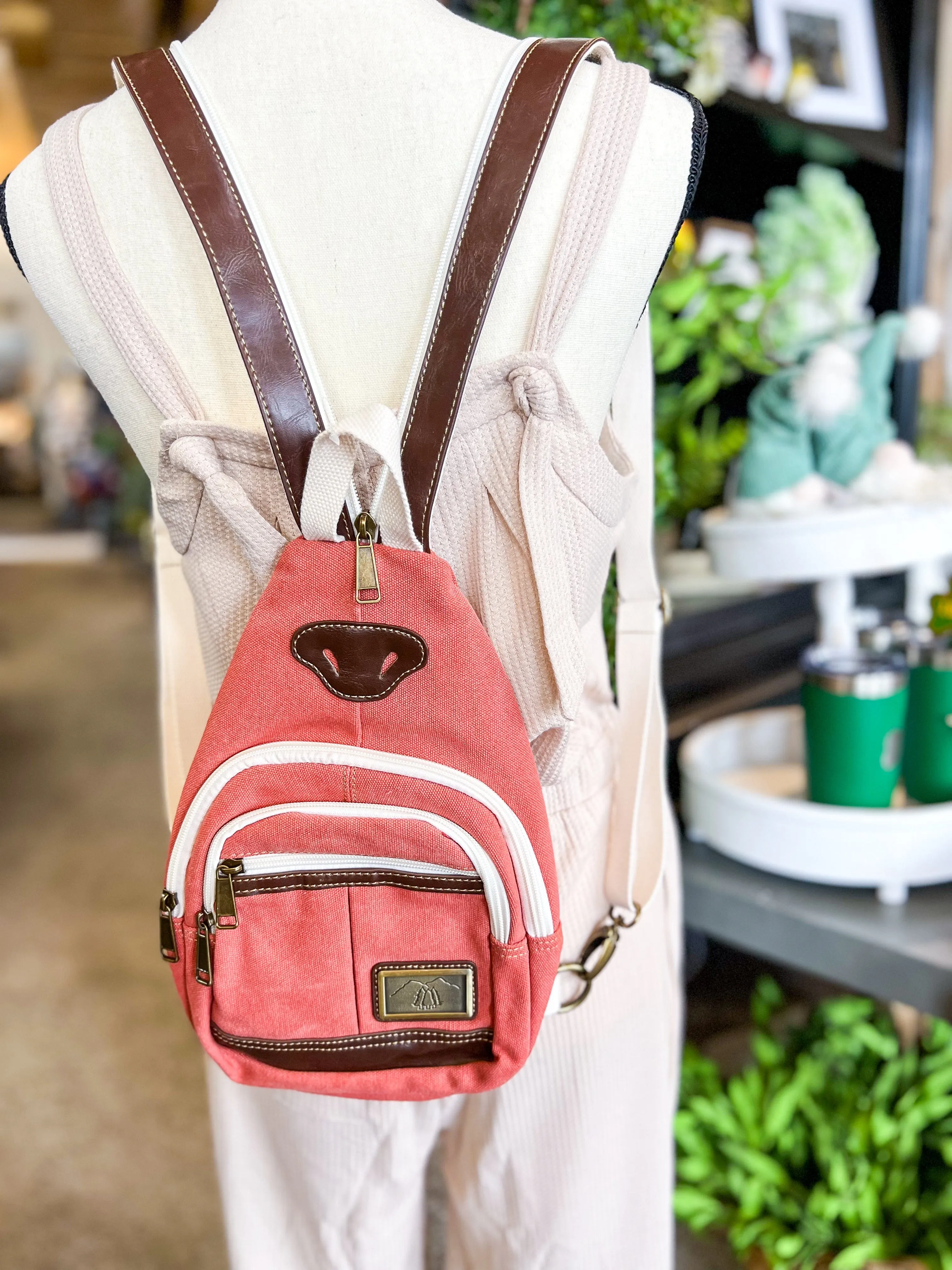 Coral Canvas Sling Backpack