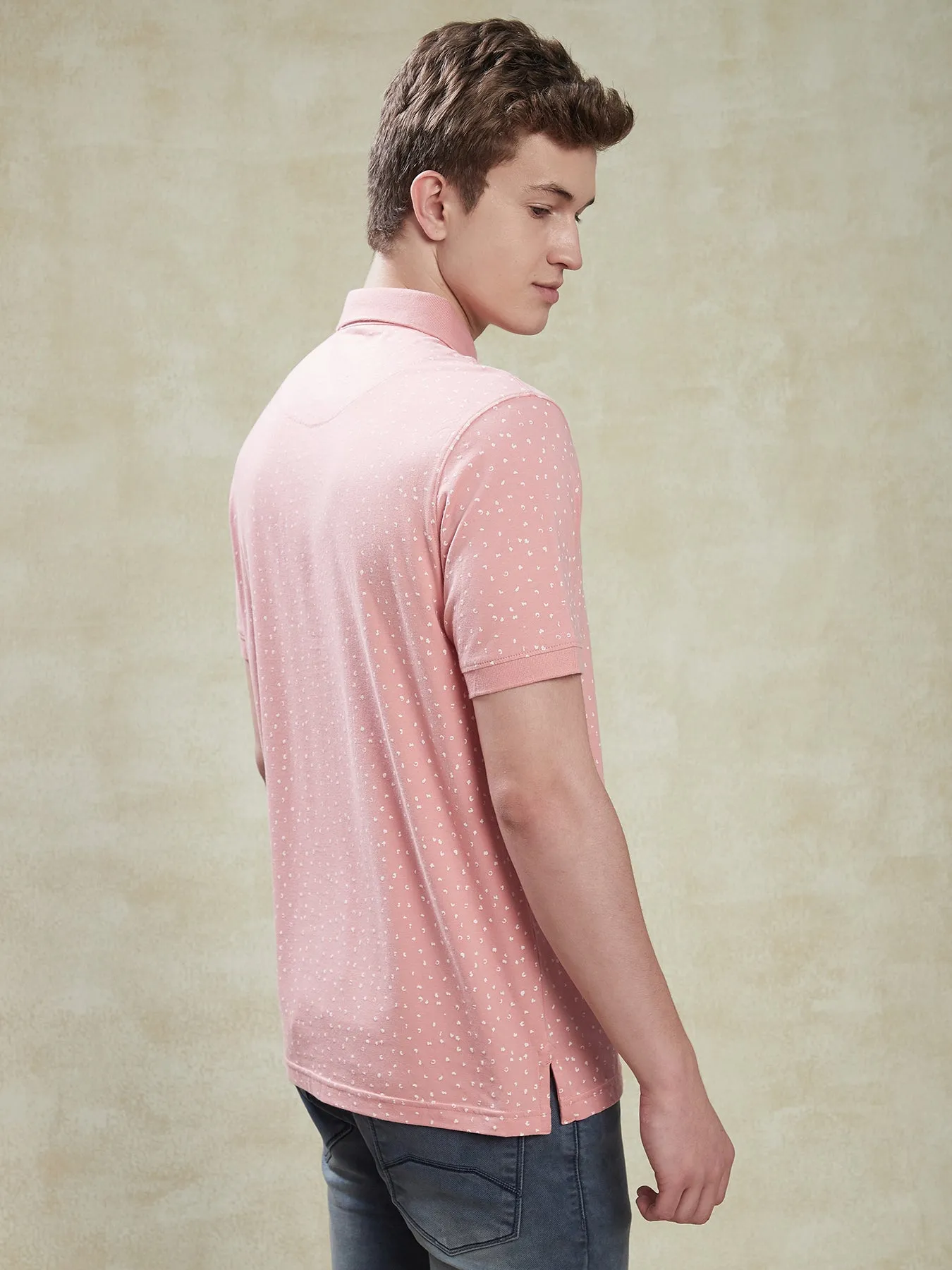 Cotton Stretch Pink POLO Half Sleeve Casual Mens Printed T-Shirt