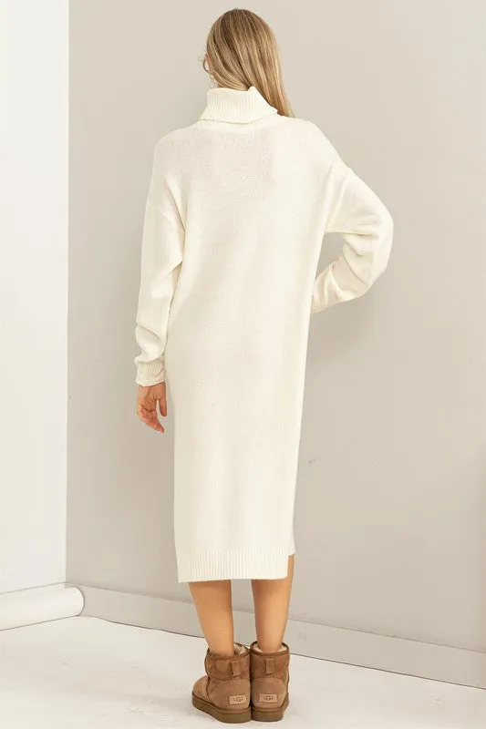 Cream Too Cute Turtleneck Sweater Midi Dress