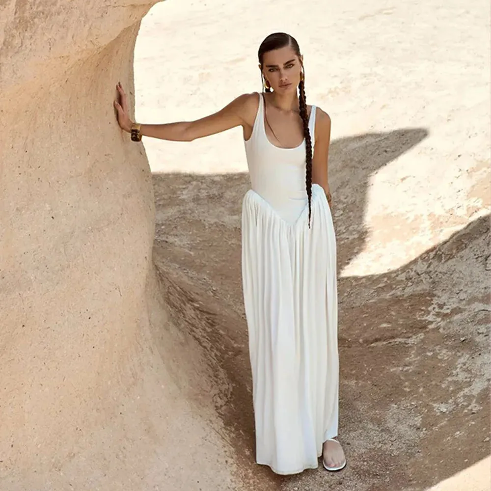 Cryptographic Sexy Split Backless Draped Maxi Dress Birthday Club Outfits Elegant Sleeveless Summer U Neck Dresses Robes