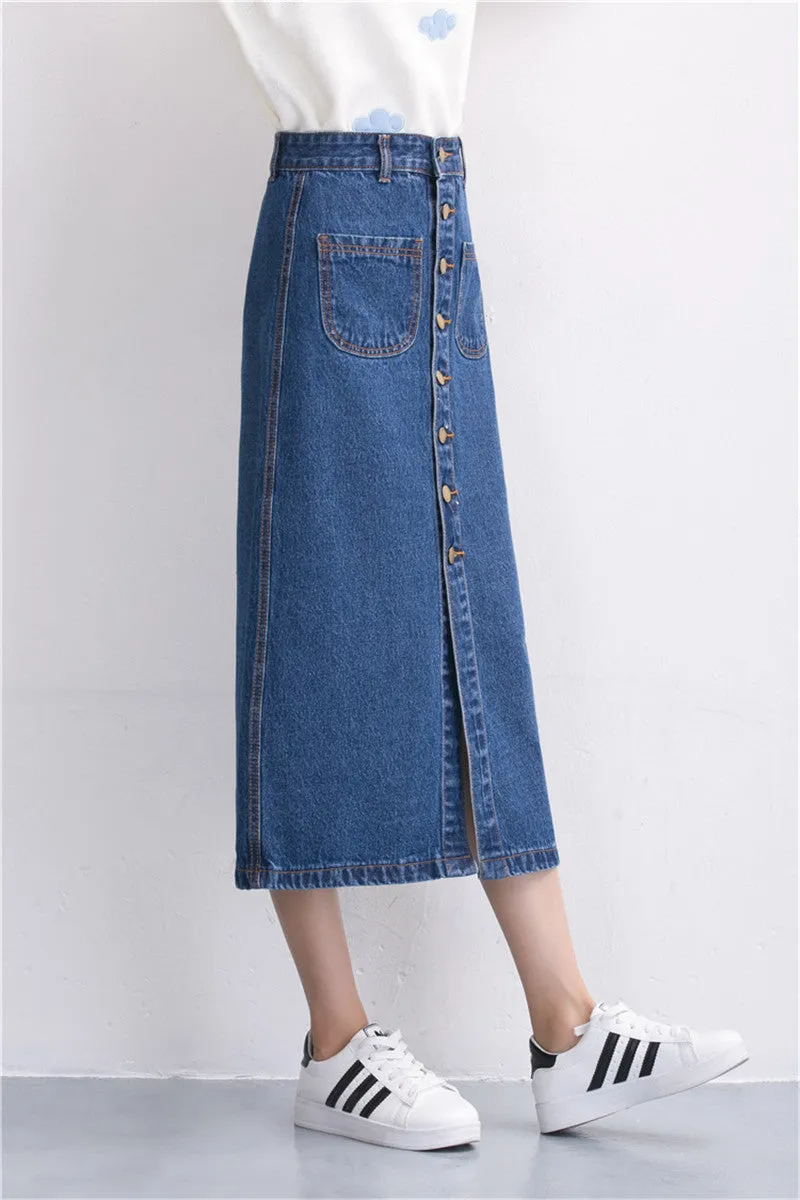 Denim Long Skirt High Waist Jeans Skirts Jeans Feminina Casual A-Line Skirt for Women