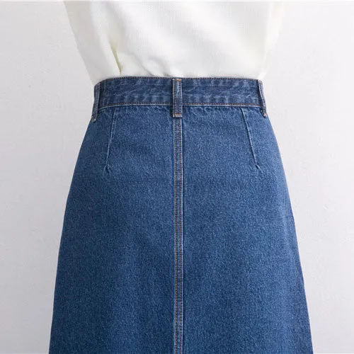 Denim Long Skirt High Waist Jeans Skirts Jeans Feminina Casual A-Line Skirt for Women