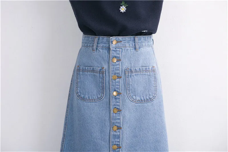 Denim Long Skirt High Waist Jeans Skirts Jeans Feminina Casual A-Line Skirt for Women