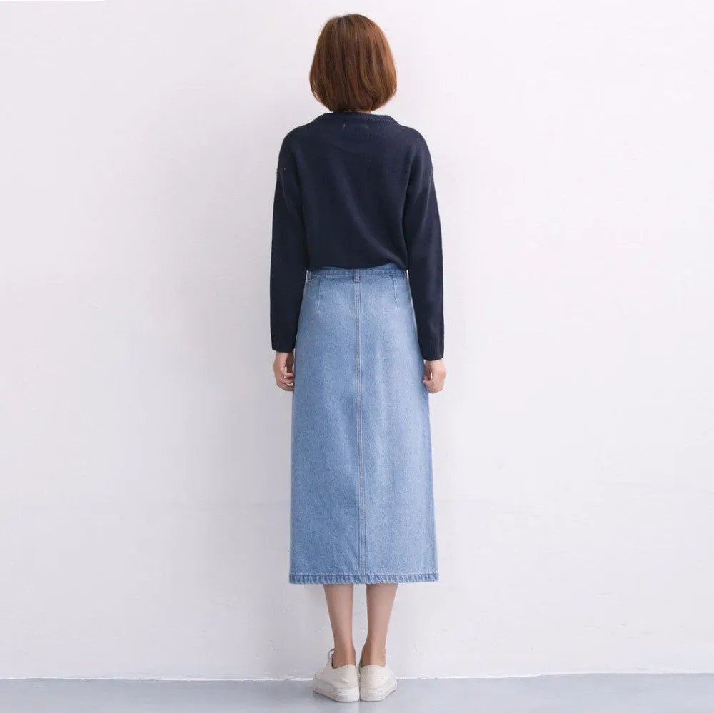 Denim Long Skirt High Waist Jeans Skirts Jeans Feminina Casual A-Line Skirt for Women