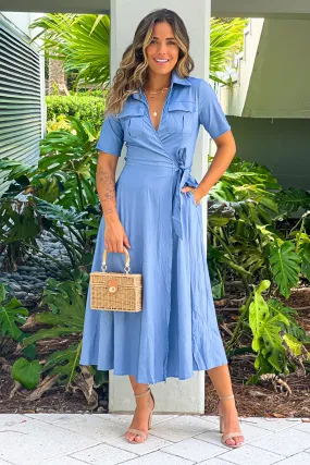 Denim Midi Dress With Pockets