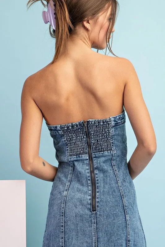 Denim Mineral Washed Frayed Denim Dress