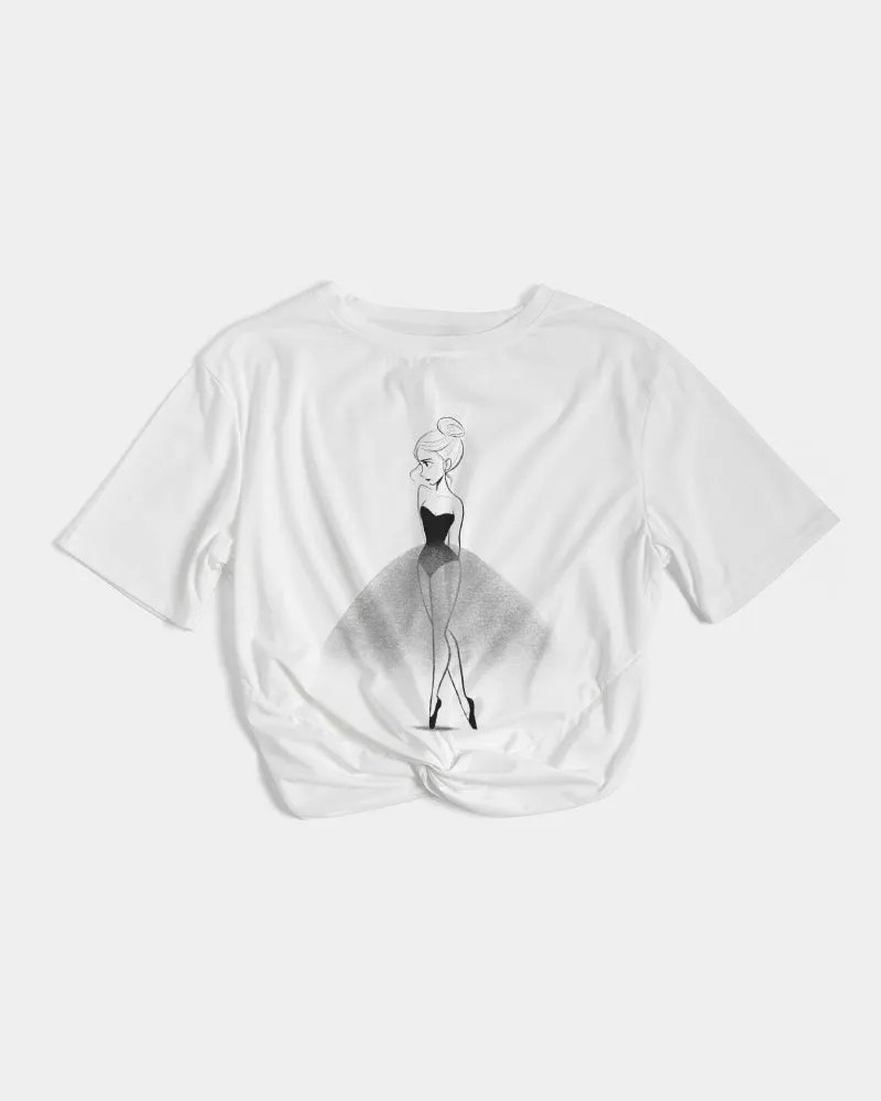 DOLLY DOODLING Ballerina Women's & Teens Twist-Front Cropped Tee