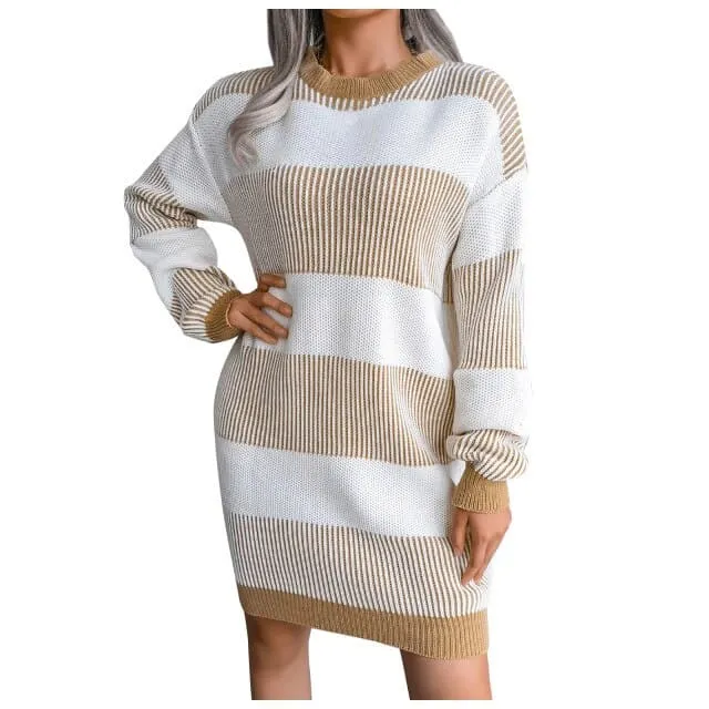 DressBetty - Women Elegant Casual Loose Knitted Round Neck Sweater Dress