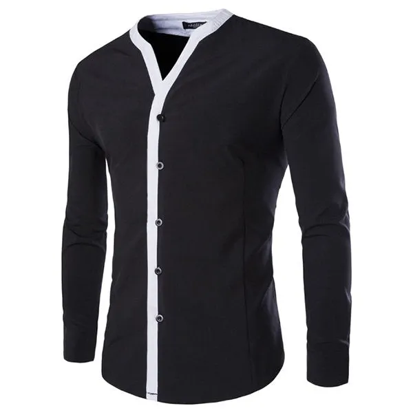 Formal Designer Dress Shirt for Men Long Sleeve Slim Fit Patchwork Casual