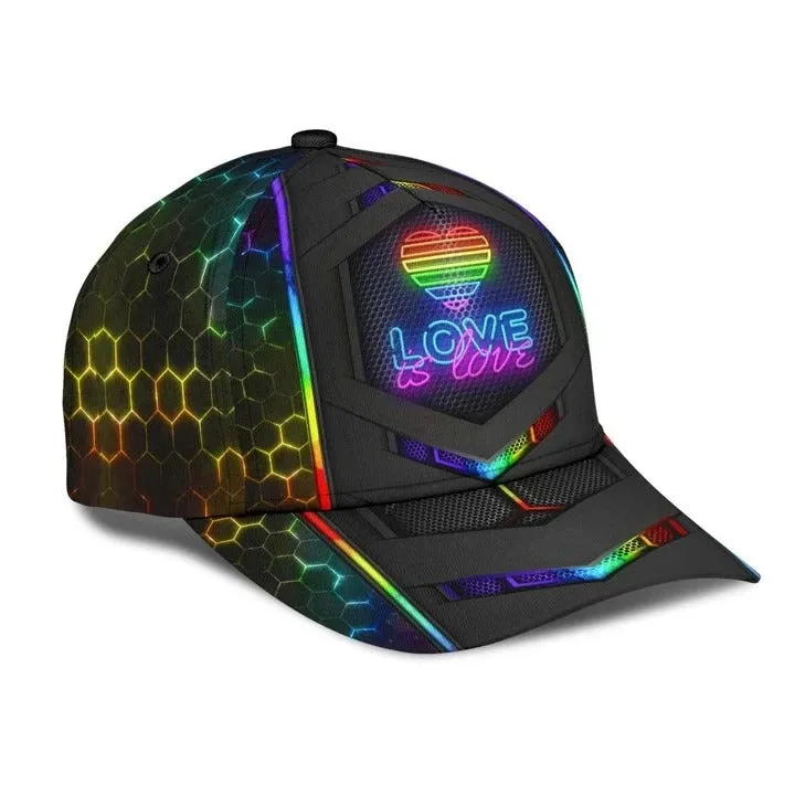 Gay Pride Baseball 3D Cap, LGBT Neon Hexagon Printing Classic Cap Hat, Lesbian Pride Accessories