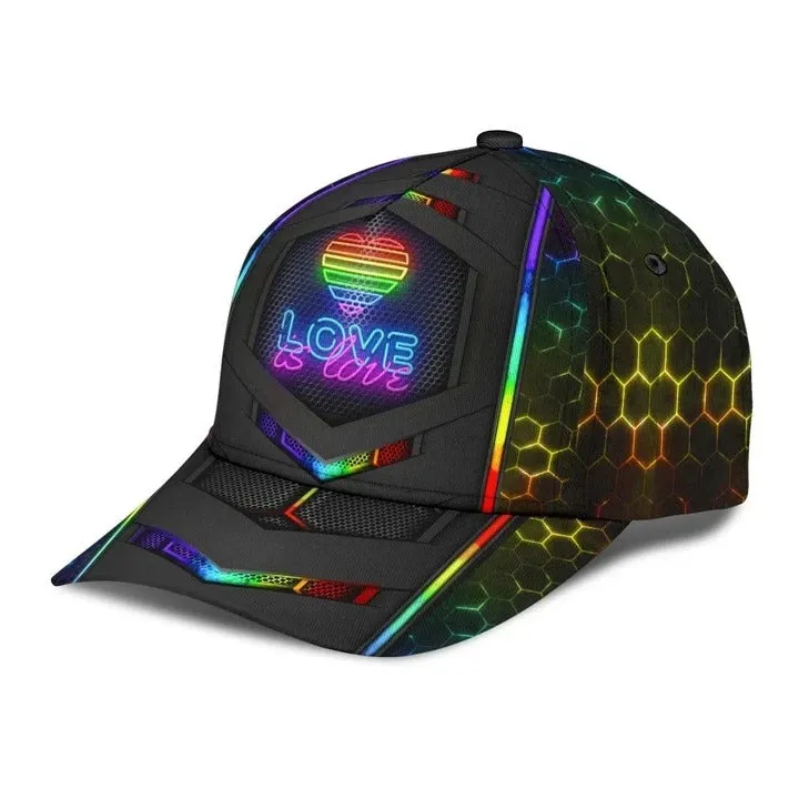 Gay Pride Baseball 3D Cap, LGBT Neon Hexagon Printing Classic Cap Hat, Lesbian Pride Accessories