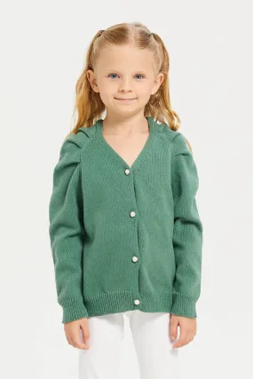 Girls Green Cardigan Sweater