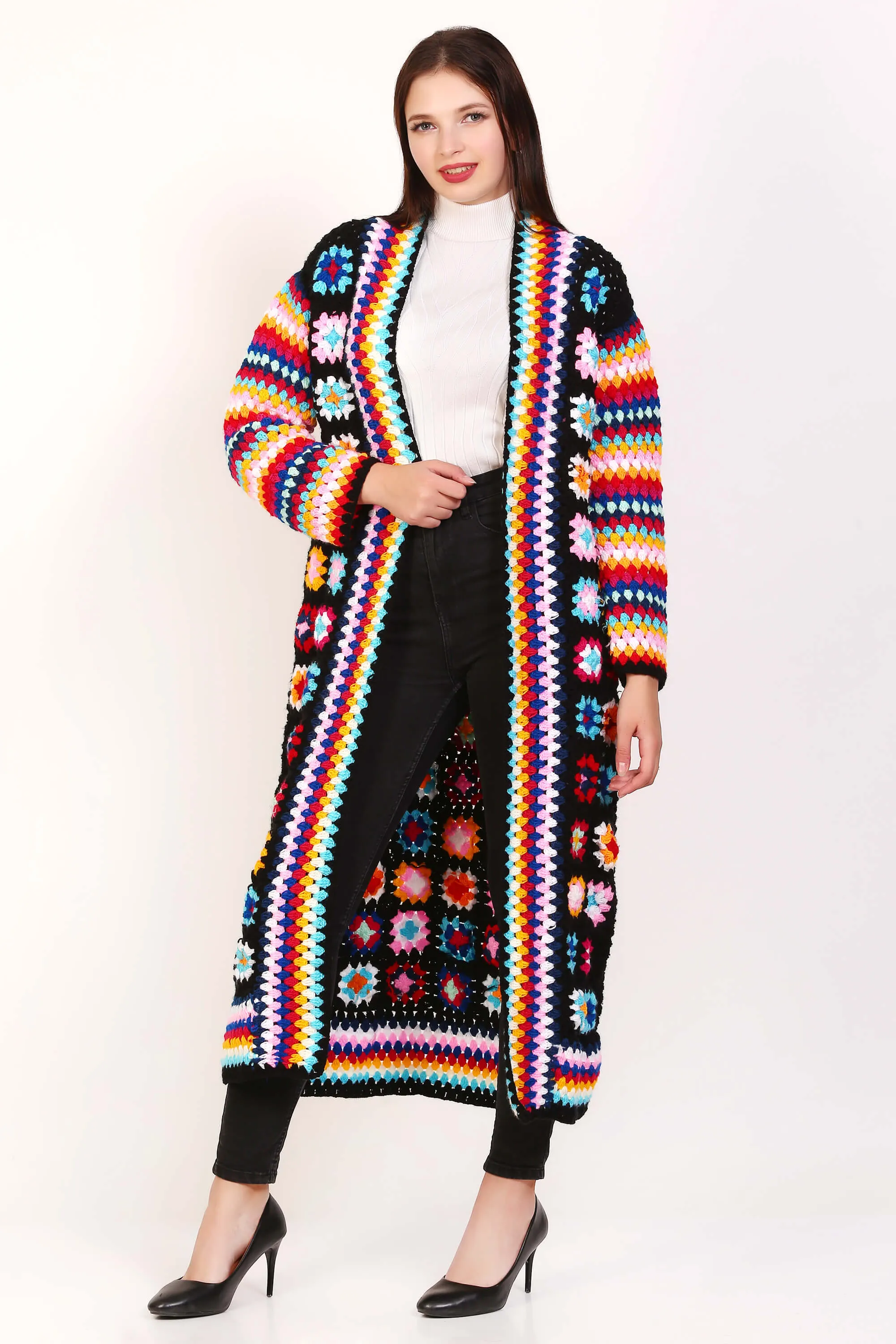 Granny Square Crochet maxi cardigan coat