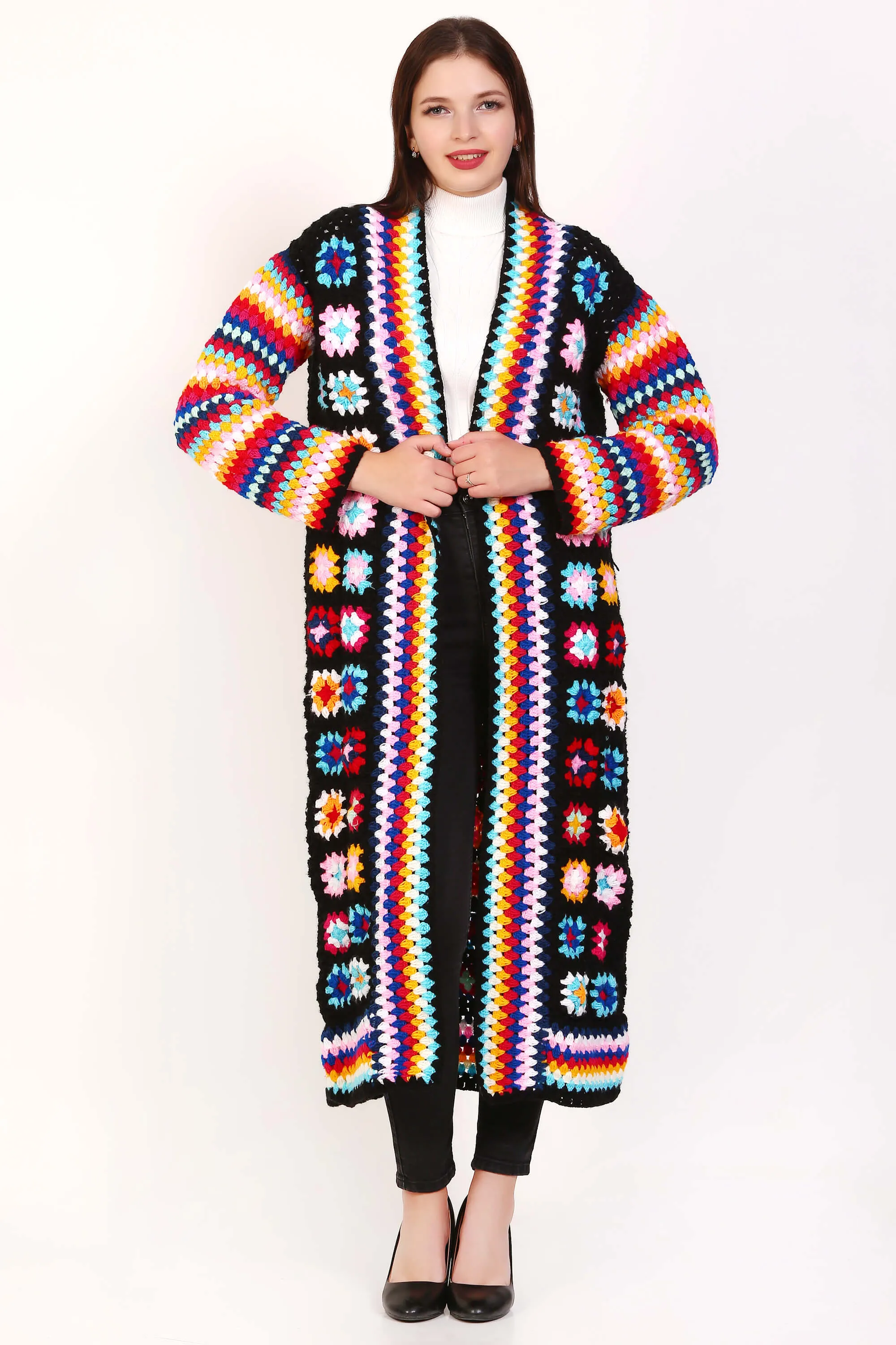 Granny Square Crochet maxi cardigan coat