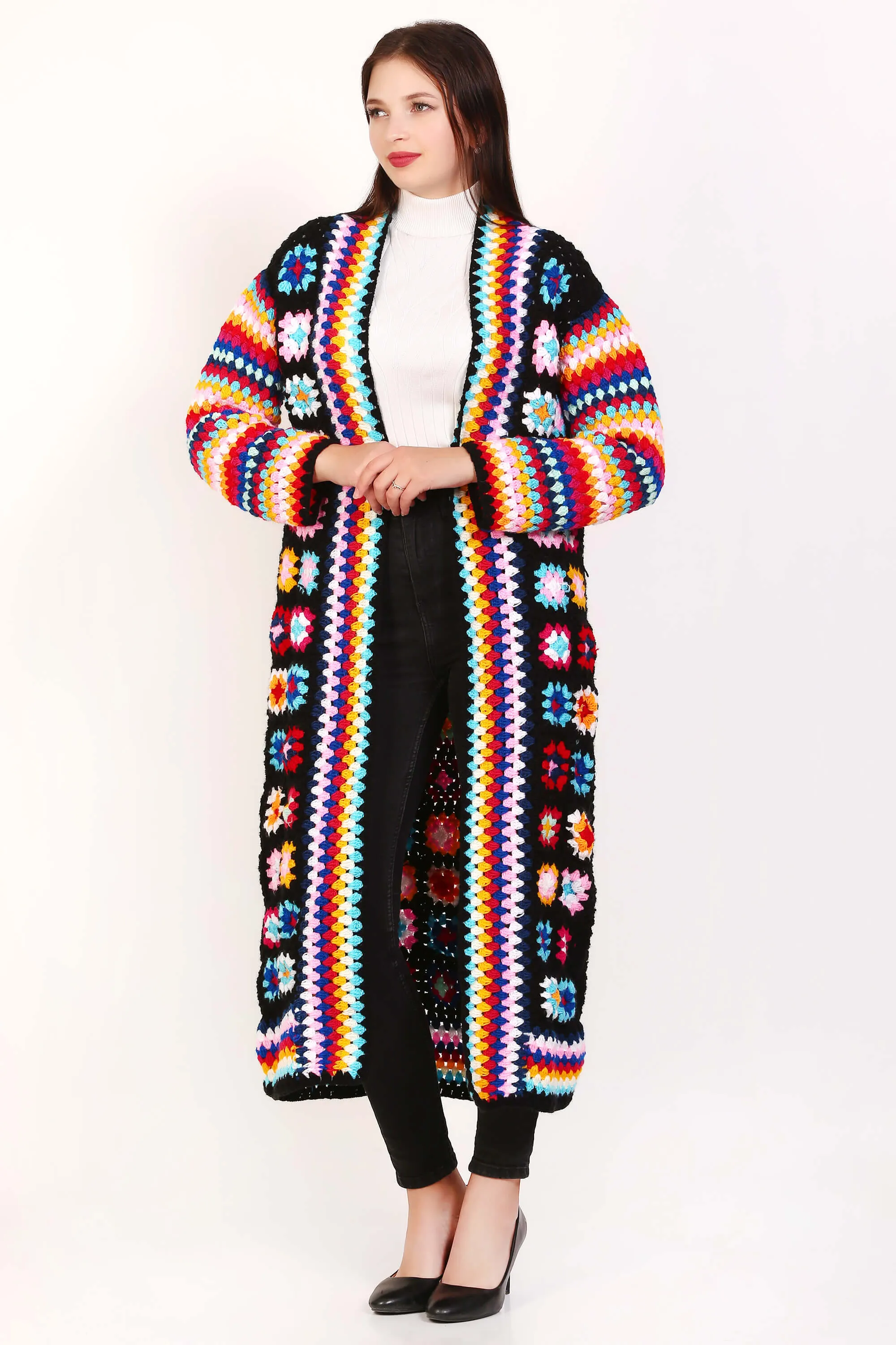 Granny Square Crochet maxi cardigan coat