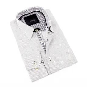 Grey Button Down Jacquard Shirt W/Checkered Trim