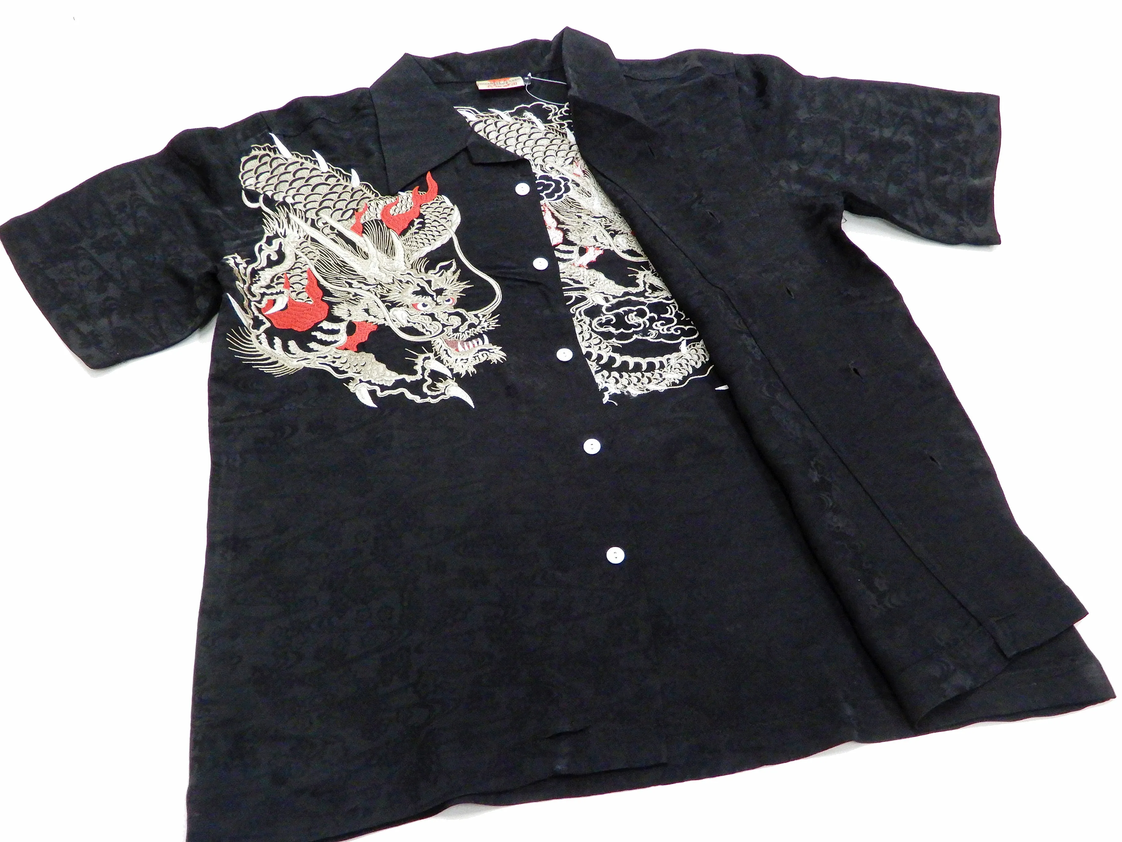 Hanatabi Gakudan Men's S/S Jacquard Shirt with Japanese Art Embroidery SS-003 Black