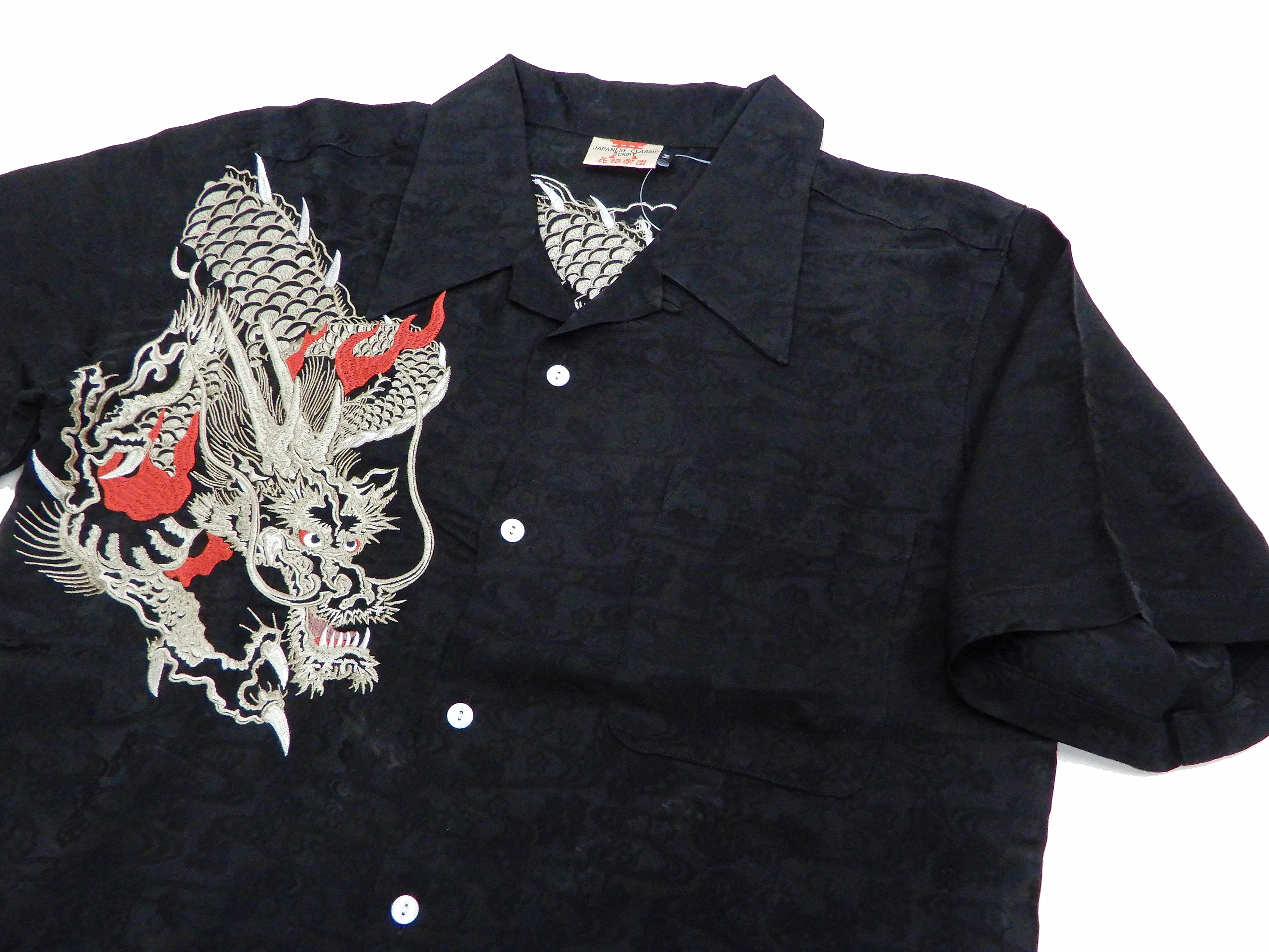 Hanatabi Gakudan Men's S/S Jacquard Shirt with Japanese Art Embroidery SS-003 Black