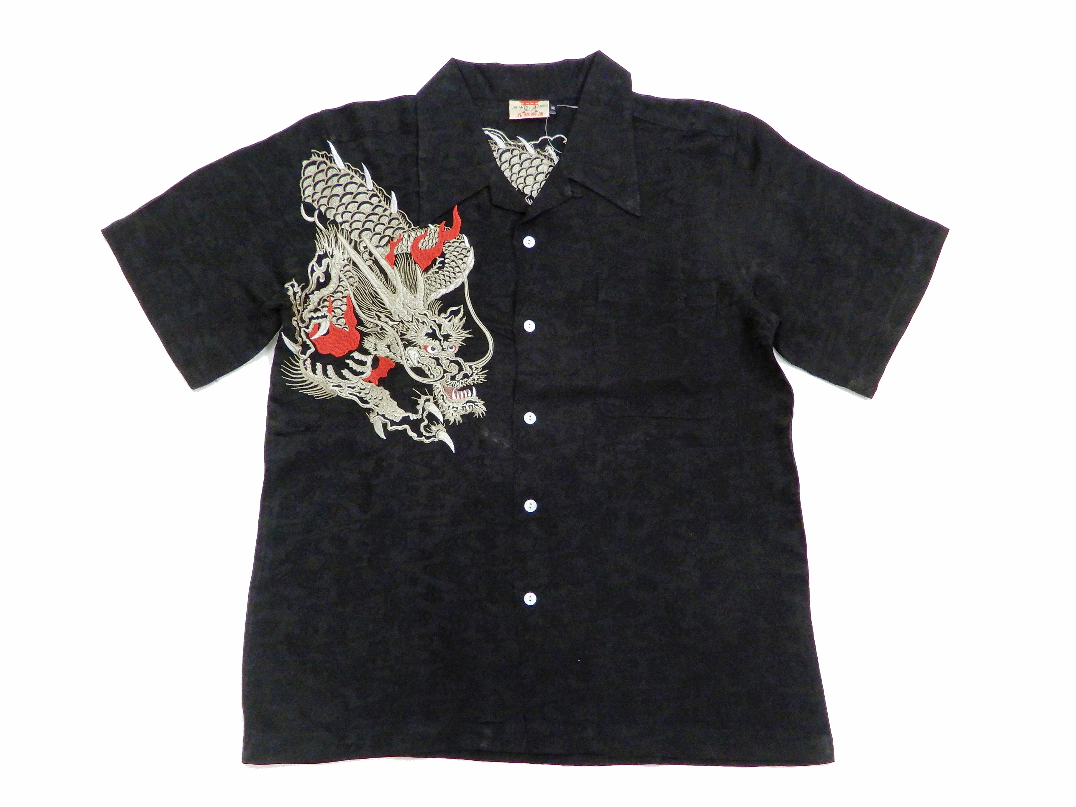 Hanatabi Gakudan Men's S/S Jacquard Shirt with Japanese Art Embroidery SS-003 Black