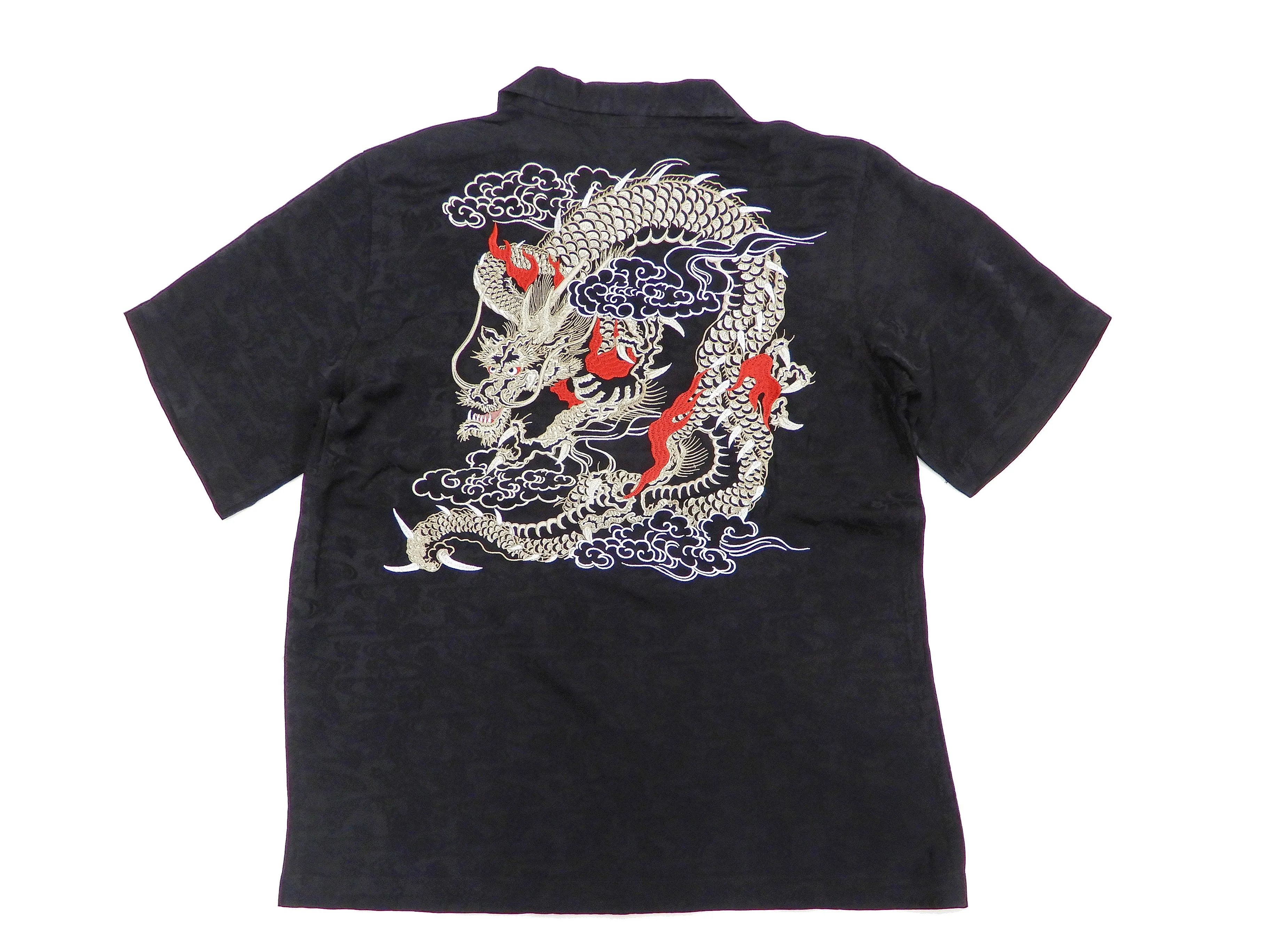 Hanatabi Gakudan Men's S/S Jacquard Shirt with Japanese Art Embroidery SS-003 Black