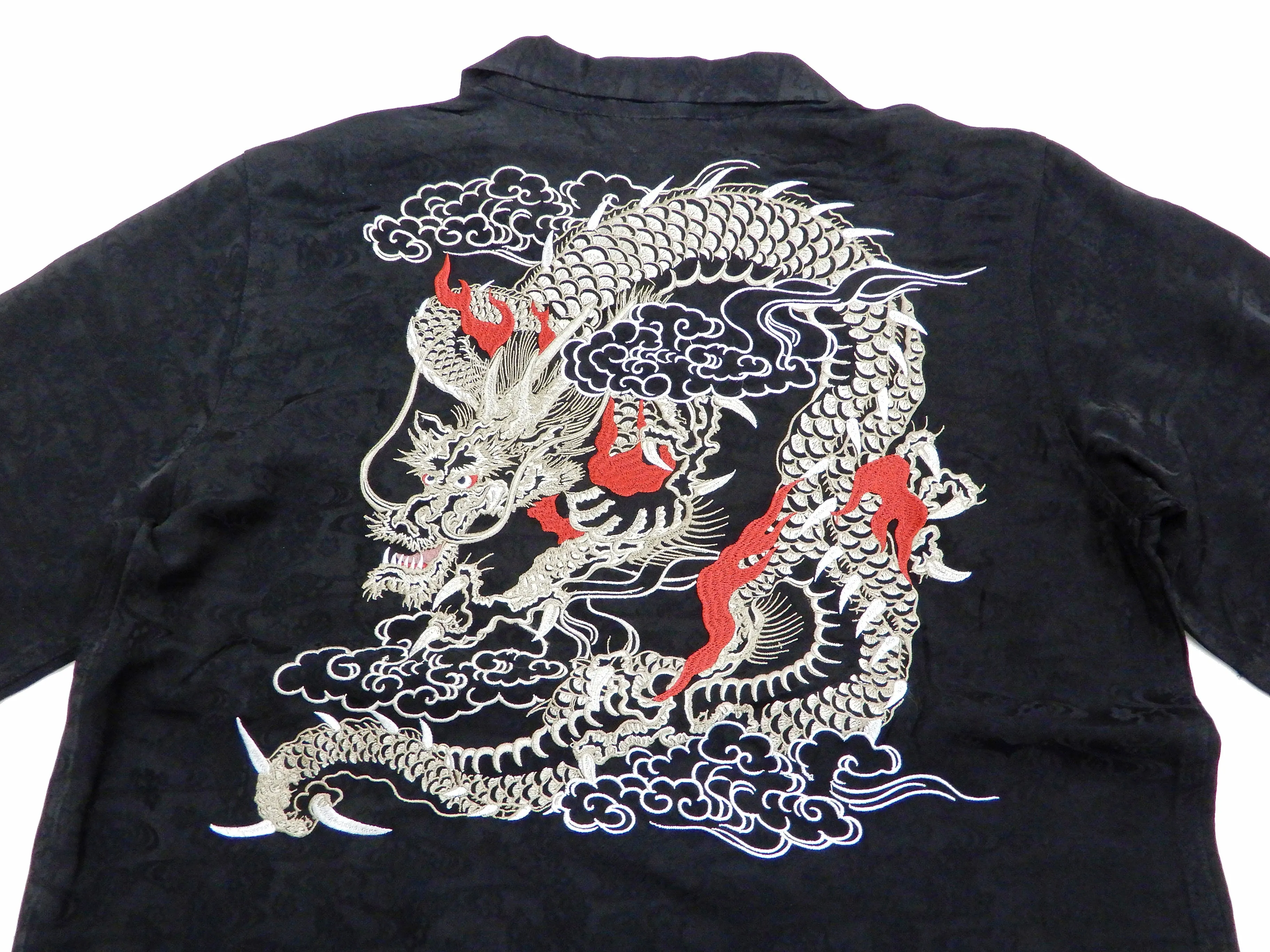 Hanatabi Gakudan Men's S/S Jacquard Shirt with Japanese Art Embroidery SS-003 Black