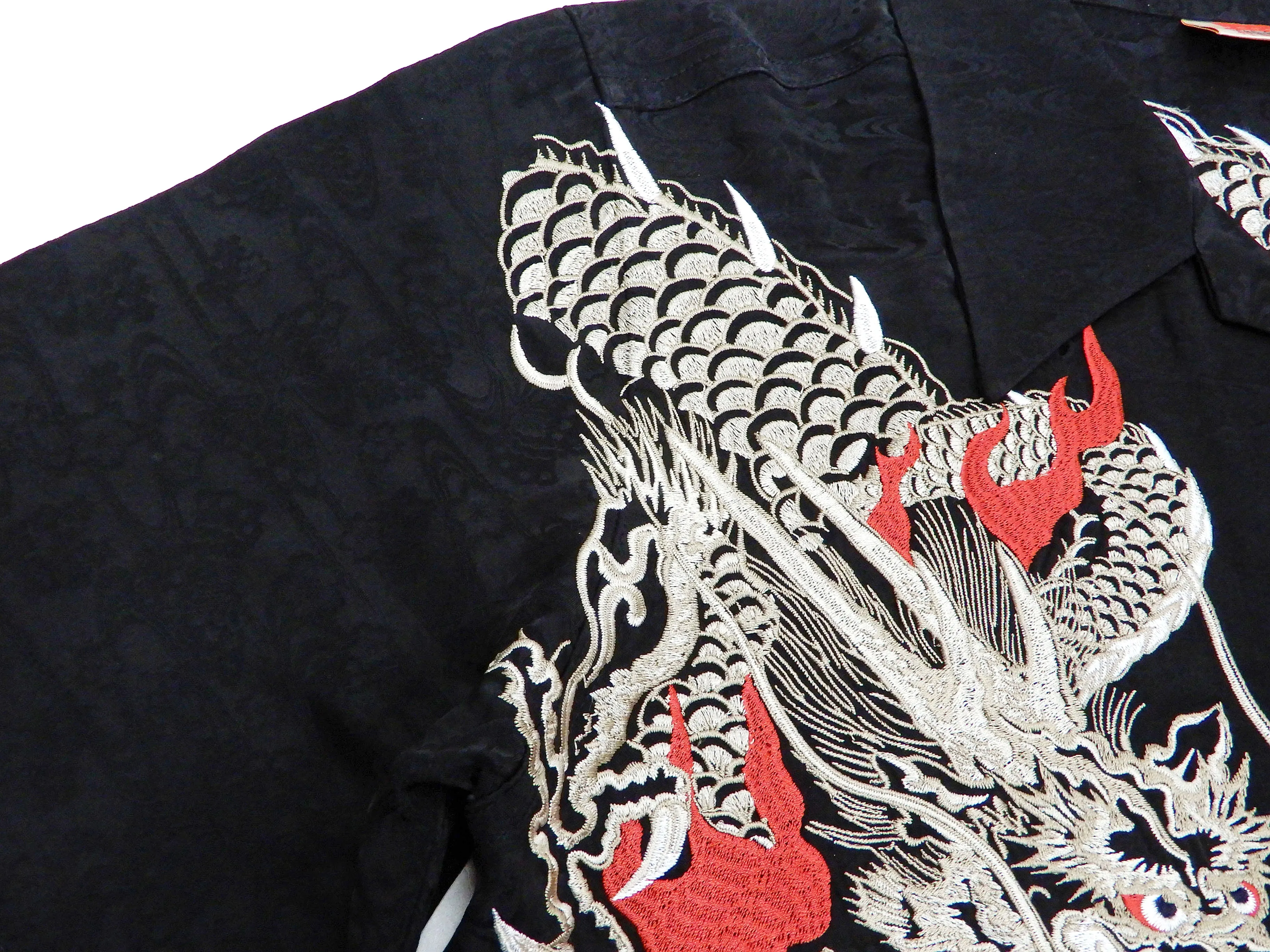 Hanatabi Gakudan Men's S/S Jacquard Shirt with Japanese Art Embroidery SS-003 Black