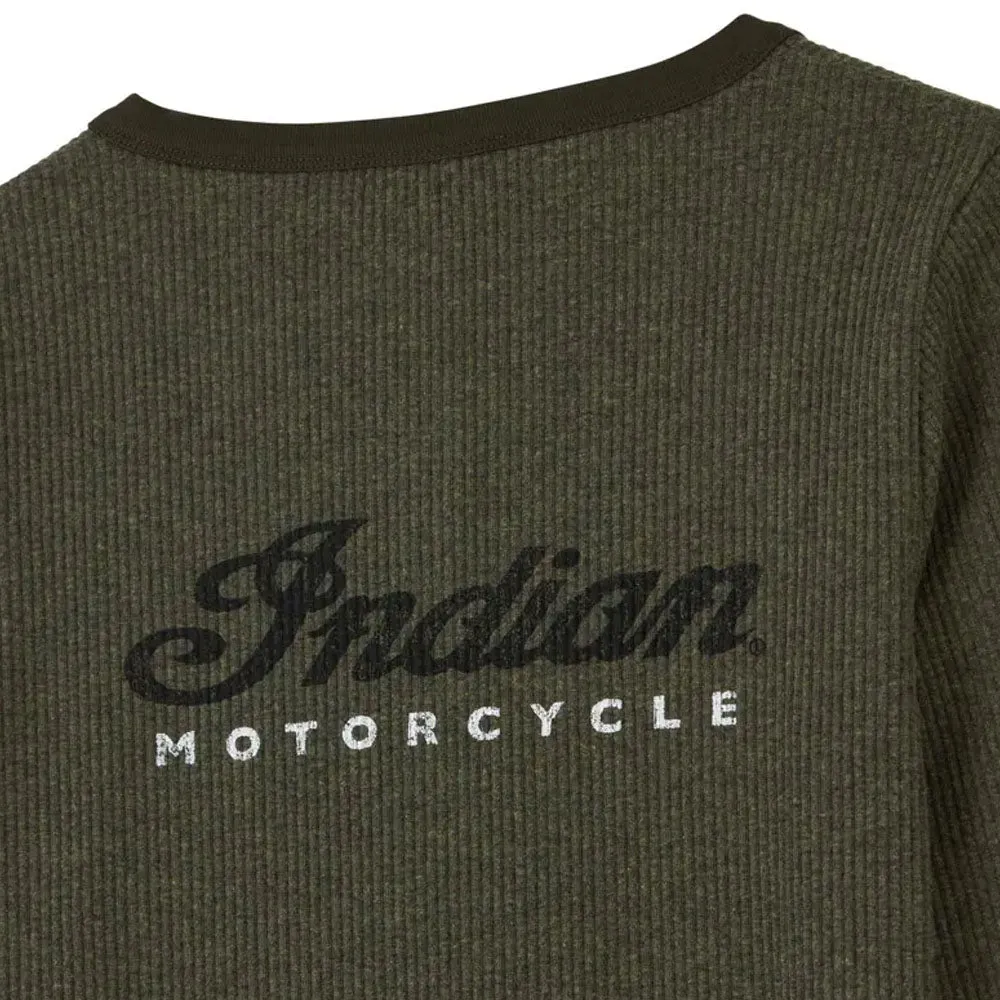 Indian Motorcycle  Womens Marl Script Henley Long Sleeve T-Shirt Tee Light Khaki